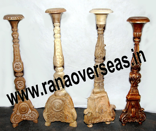 Wooden Candle Stand - Polished Wood, 5x23x3 to 6x25x5 Inches | Antique Imitation Style, Customized Packaging, Ideal for Home Decoration and Gifts