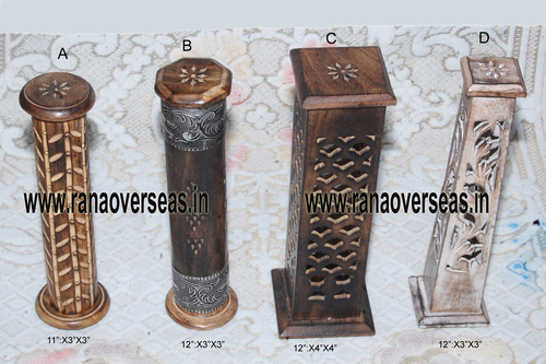 Wooden Incense Burner - Polished Wood Finish, Painted & Carved Design | Decorative Arts & Crafts, Holds Cone or Stick Incense, Religious Style