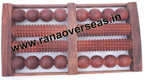 Wooden Foot Massager - Polished Wood, Three Roller Design | Antique Imitation Style, Improves Blood Circulation, Instantly Relaxes Feet