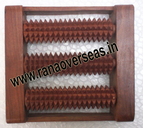 Wooden Foot Massager - Polished Wood, Three Roller Design | Antique Imitation Style, Improves Blood Circulation, Ideal for Desk Use