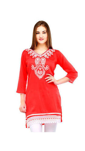 Red Short Cut Cotton Kurti