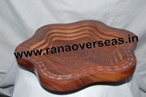 Wooden Fruit Tray - Handcrafted Natural Wood, Decorative Flower Theme, 12x8 inches, Smooth Finish, Polished Art Piece for Ceremony or Party Decoration, Arts and Crafts, Collectible Gift