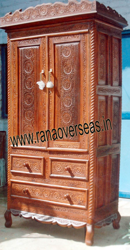 Wooden Almirah - Tigerwood, Polished Brown Finish | Eco-Friendly, Durable, Easy to Clean, Indian Style Home Furniture