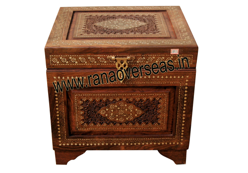 Wooden Container Boxes - Tigerwood, 24x24 to 60x60 Inches, Brown Polished Finish | Durable Indoor Furniture with Brass & White Inlay Options, Ideal for Living Room Use