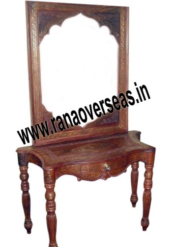 Wooden Dressing Table - Tigerwood, 1-2 Feet Height, Polished Brown Finish | Indian Style, Easy to Clean, Elegant Design for Drawing Room