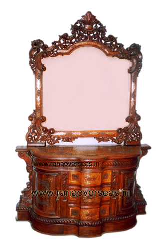 Wooden Dressing Table - Tigerwood Construction, Polished Brown Finish | Indian Style, Foldable Design, Easy To Clean