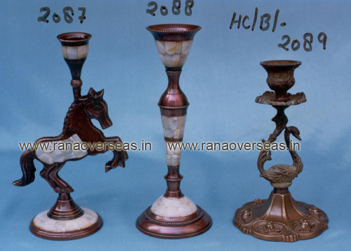 Brass Candle Stand - High Grade Brass, Polished Finish, Brown and White Colors | Durable Design, Exquisite Patterns, Safe for Use