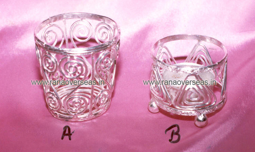 Brass T-Light Candle Holder - Polished Metal, Silver Finish | Elegant Indian Design with Captivating Engravings