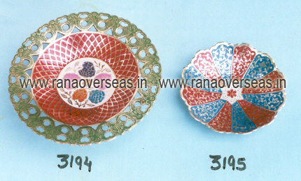 Red And Blue Brasstlightcandleholder3194-3195Inmeenakariwork