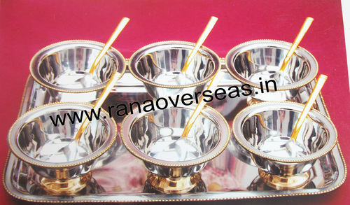 Ice Cream Cups - Brass Metal, Silver Polished Finish | Professional Indian Style with Steel and Copper Combination