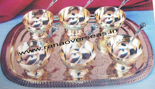 Ice Cream Cups - Polished Brass Metal, Golden Copper Combination Bowls | Professional Style, Durable Design, Indian Inspired
