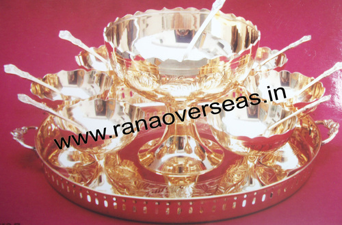 Ice Cream Cups - Polished Brass, Golden Metal Finish | Ice Cream Bowl Set, Professional Indian Style