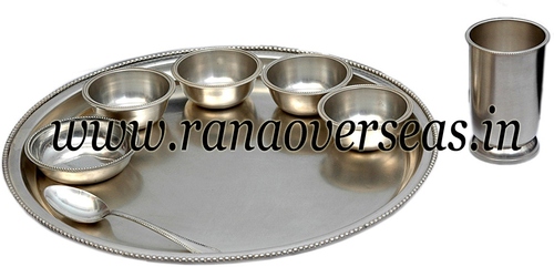 Brass Silver Plated Thali Set - Indian Style, Polished Finish, Silver Color | Various Sizes and Designs in Premium Brass Metal