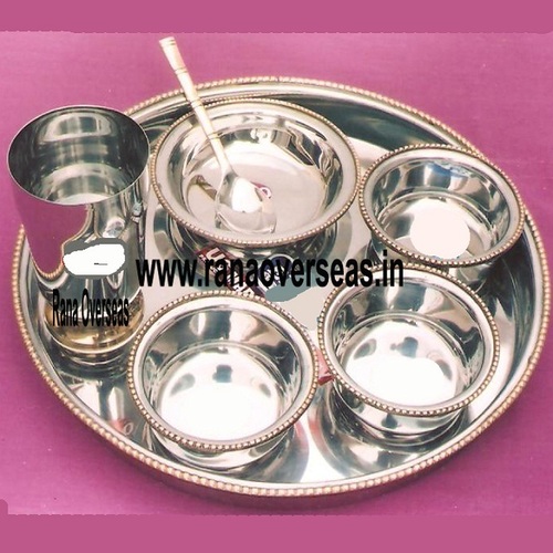 Silver Steel Brass Thali Set 2