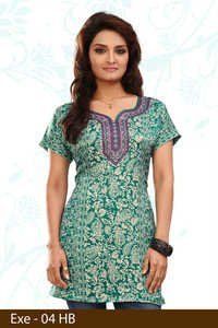 Green Printed Jacquard Kurti