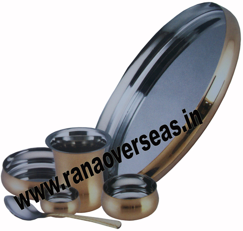 Silver Brass Steel Thali Set