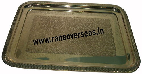 Steel Serving Tray - Polished Metal Finish | Professional Indian Style, Silver Color, Versatile for Hotels, Restaurants, and Homes