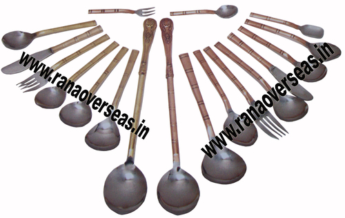 Silver Steel Copper Hammered & Bamboo Cutlery Set