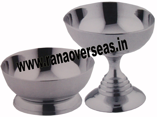 Ice Cream Cup Set - Brass Metal with Polished Finish | Silver Color, Indian Professional Style, Includes Cups and Bowls