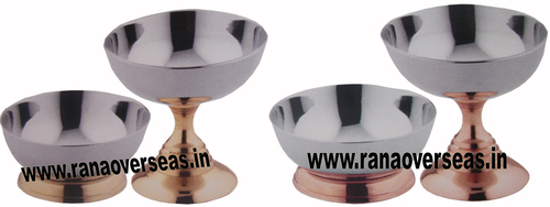 Ice Cream Cups - Brass and Copper Steel Combination, Polished Silver Finish, Professional Style, Set of Bowls and Cups