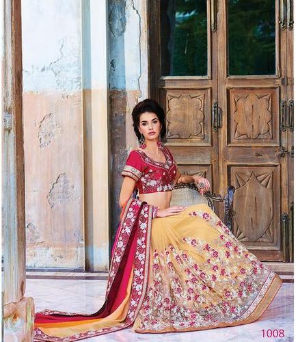 बहु-रंग वाली साटन डिज़ाइनर साड़ी