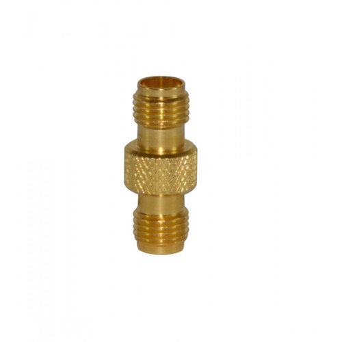 SMA Female to SMA Female Adapter - 50 Ohm, DC-3 GHz, 2500V RMS, Brass Body with Gold Plating, - Weight: 15-20g, RoHS Compliant, PTFE Insulator