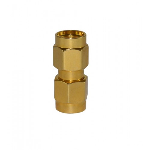 SMA (M) to (M) Adaptor - 50 Ohm Impedance, DC-3 GHz Frequency Range, <1.2 VSWR, Brass Body with Gold Plating, PTFE Insulation, Weight: 15-20g