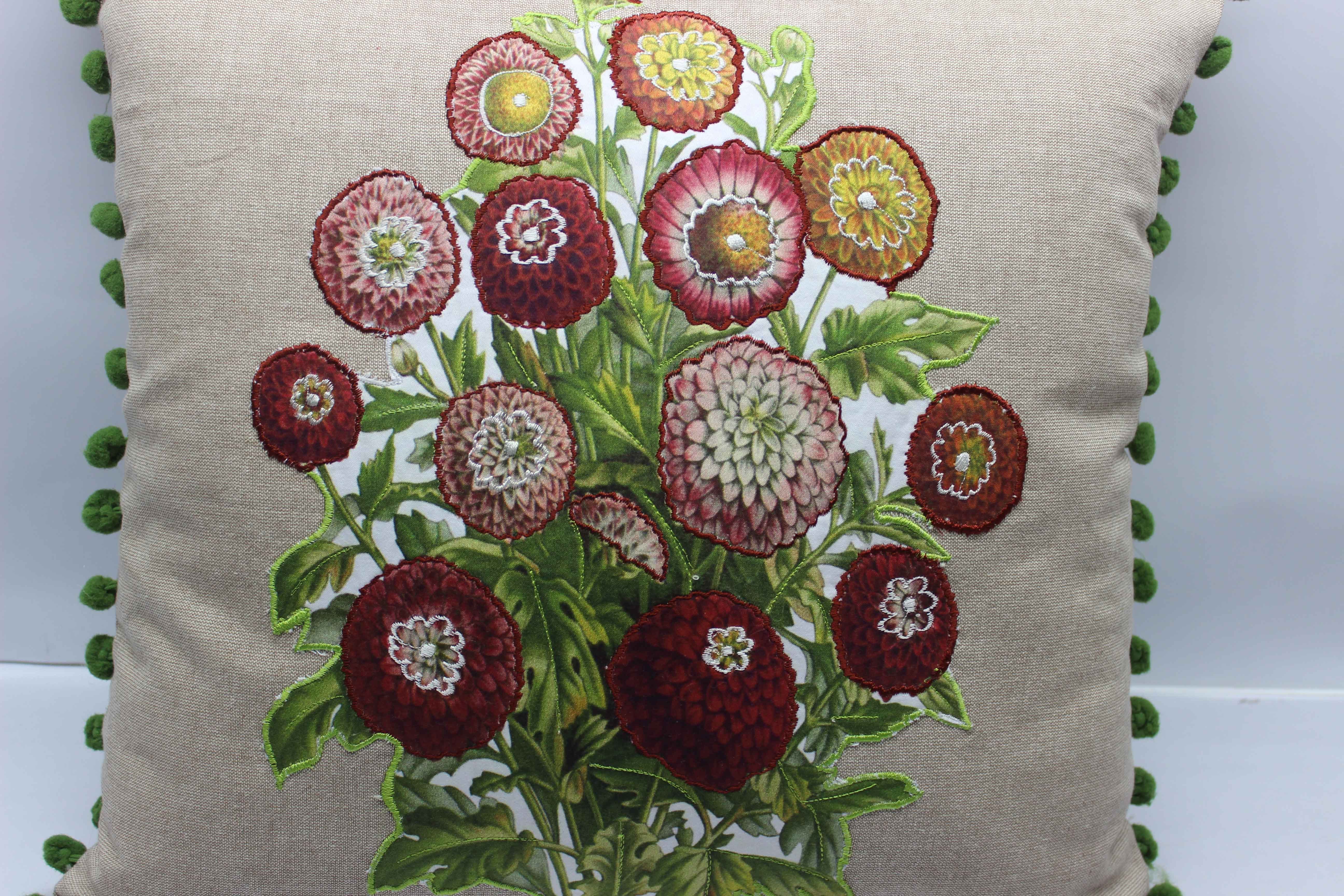 Applique Embroidered Natural Cotton Cushion Cover