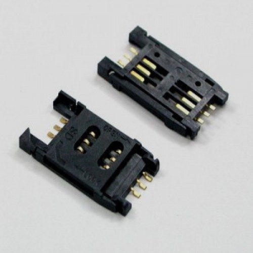 SIM Card Connector Flip Type 6 Pin - Copper Alloy Contact, Insulation Resistance 5000M Min, Temperature -40 to +105°C , Single SIM Application, Lightweight Design 10-15g