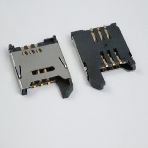 SIM Card 6 Pin Connector - Copper Alloy Contact, DC 500V Dielectric Voltage, Insulation Resistance 5000M, 3A Rating, -55 to +105°C | Single SIM Application, Plastic & Metal Build, 10-15g Weight