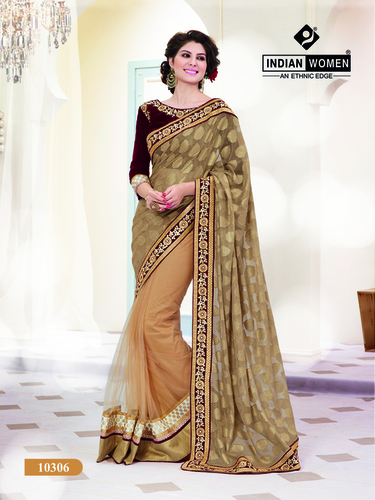 Chiffon Silk Beige Online Shopping Designer Sari