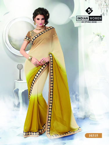 Cream And Olive Green Designer Silk Sarees