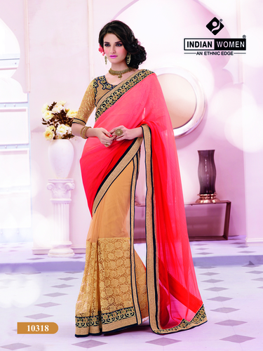 Chiffon Jari Half And Half Party Wear Fancy Sarees