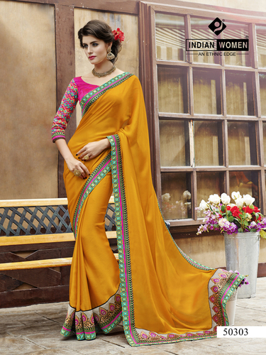 साटिन चिफ़न कढ़ाई वाला आधा और आधा लहंगा साड़ी