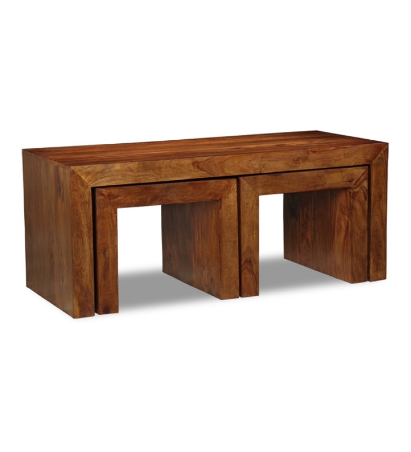 Wooden Coffee Table - Shesham, 609.6x609.6x558.8 Mm, Mahogany Finish | Handmade Artwork, Seamless Finish, Elegant Look