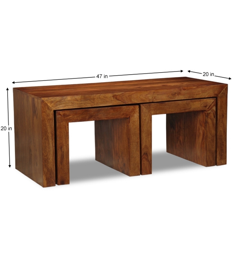 Wooden Coffee Table - Shesham, 609.6x609.6x558.8 Mm, Mahogany Finish | Handmade Artwork, Seamless Finish, Elegant Look