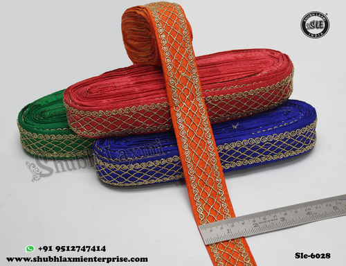 Fancy Laces Surat - Polyester, 1000m Length, 2.5cm Width, Orange Color | Geometric Pattern for Sarees, Dresses, Kids Wear & Handicrafts