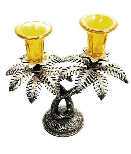 Coconut Tree Design 2 Cup Candle Holder Handicraft 