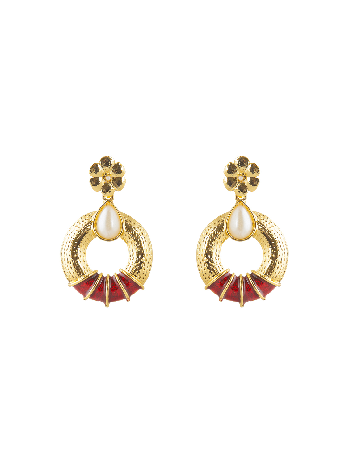 Antique Polki Earring - Brass, 2cm Diameter, Gold Multicolor | Elegant Dangle With Polki Embellishments
