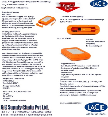 LaCie 1TB SSD कठोर USB 3 और Thunderbolt2 श्रृंखला का डिज़ाइन नील पौल्टन द्वारा