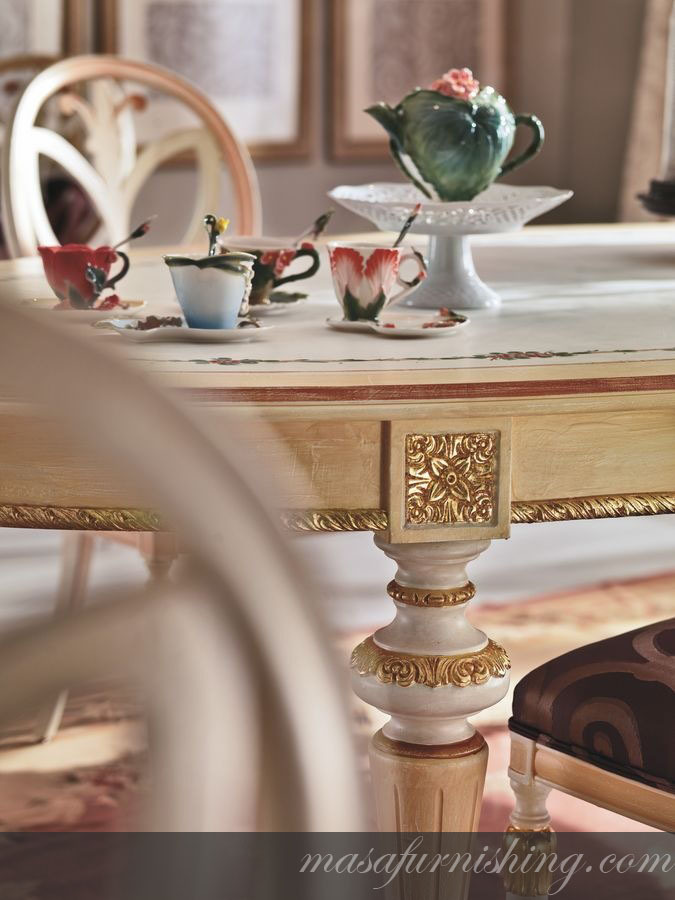 Hand Carved Oval Dining Table Set