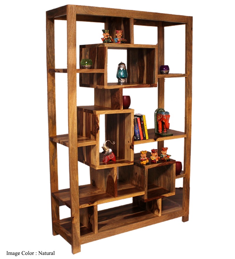 Wooden Display Unit - Shesham Wood, Elegant Multi-shelf Design For Modern Interiors