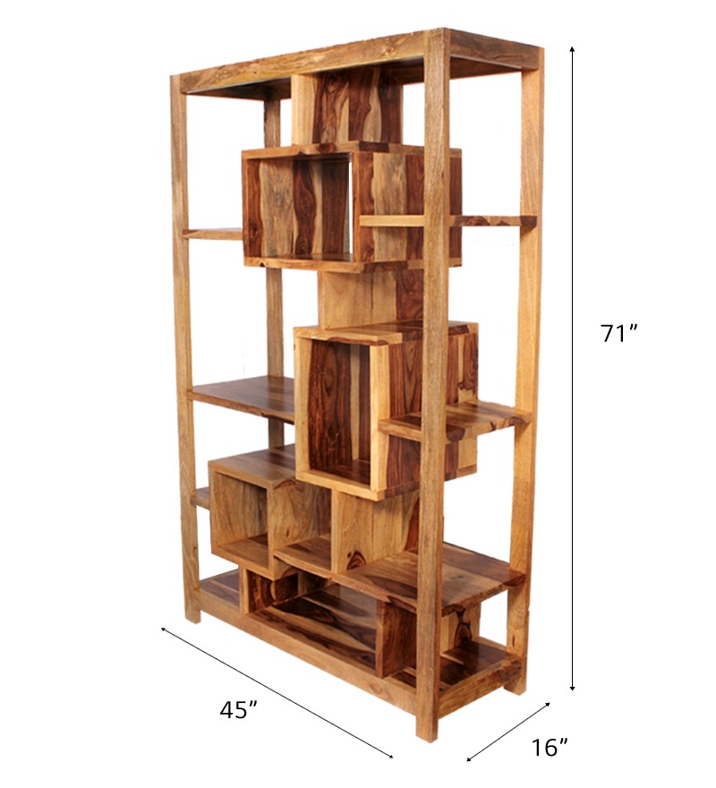 Wooden Display Unit - Shesham Wood, Elegant Multi-shelf Design For Modern Interiors