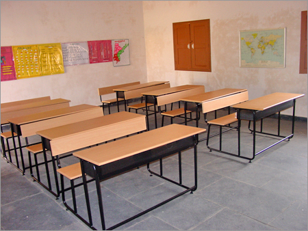 School Desk - 355.6-457.2 mm | Wood Finish, Stainless Steel and Steel Accents