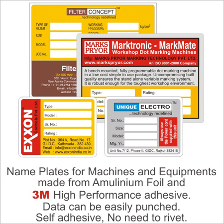 Aluminum Name Plates For Machines - Aluminum, 254-381mm Length, 127-254mm Width, Multi Color, Rectangle Shape, Adhesive Sticker, 1-5mm Thickness | Easy Installation, Readable, Fine Finish, High Durability