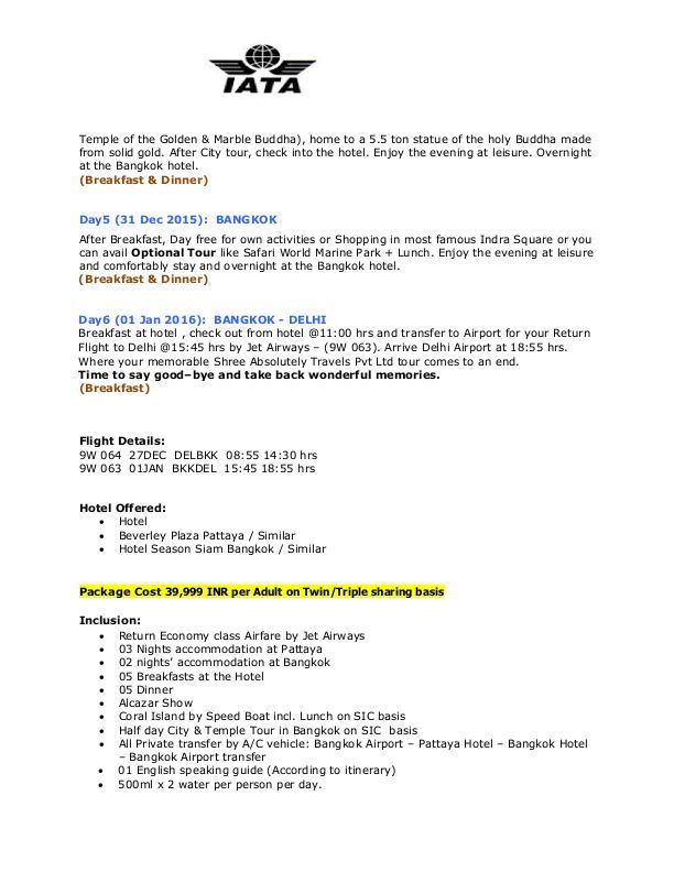 Thailand Package - Jet Airways Flight 27 Dec 2015 To 01 Jan 2016, 5-day New Year Getaway