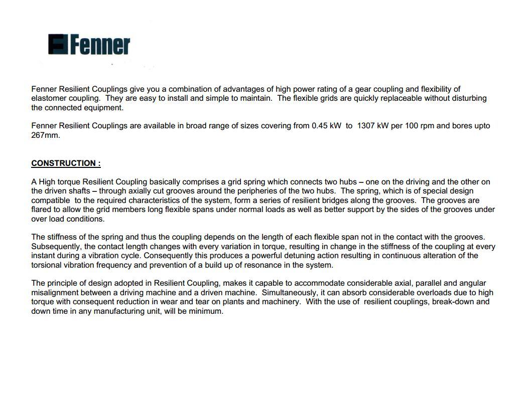 Fenner Resilient Spring Grid Couplings Application: Industrial