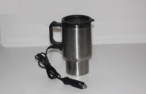 MUG - Stainless Steel, 500 ml, Silver Color | Travel Mug with Car Adapter to Keep Liquids Warm, Customizable Logo, Box Packaging