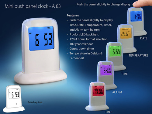Mini Push Panel Clock - Premium Plastic Material, Compact Size | Sleek Design, Easy-to-Use Push Function