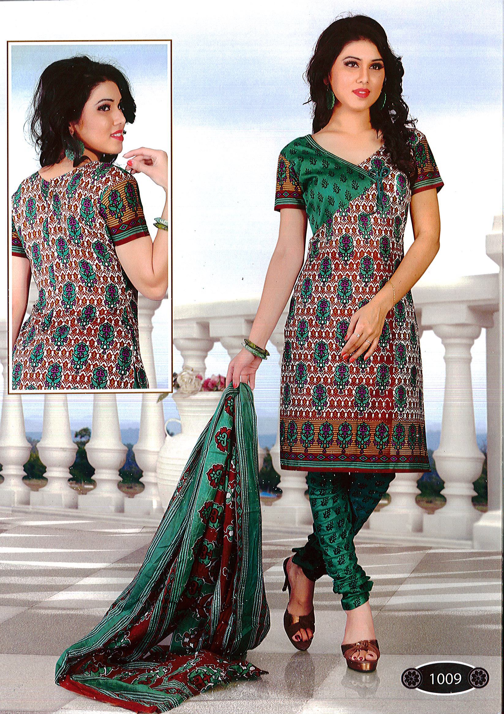 Cotton Salwar Suits - Pure Cotton, Variable Length, Green Color, Printed Design | Comfortable Wear, Elegant Design, Perfect Fit, Shrink-resistant, Soft Cotton, Vibrant Colors